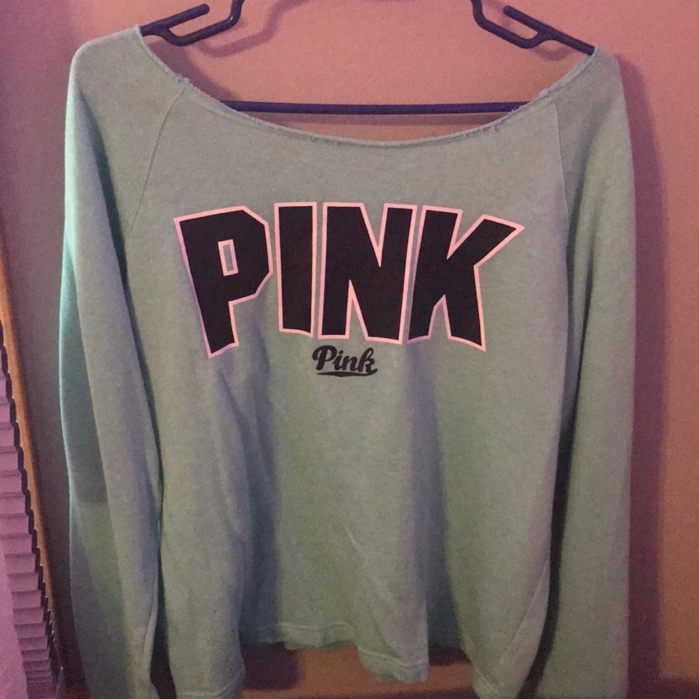 mint off the shoulder sweater